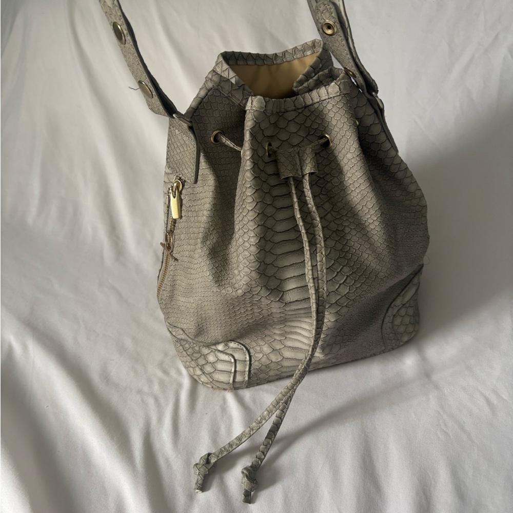 Python Style Grey Bucket Bag